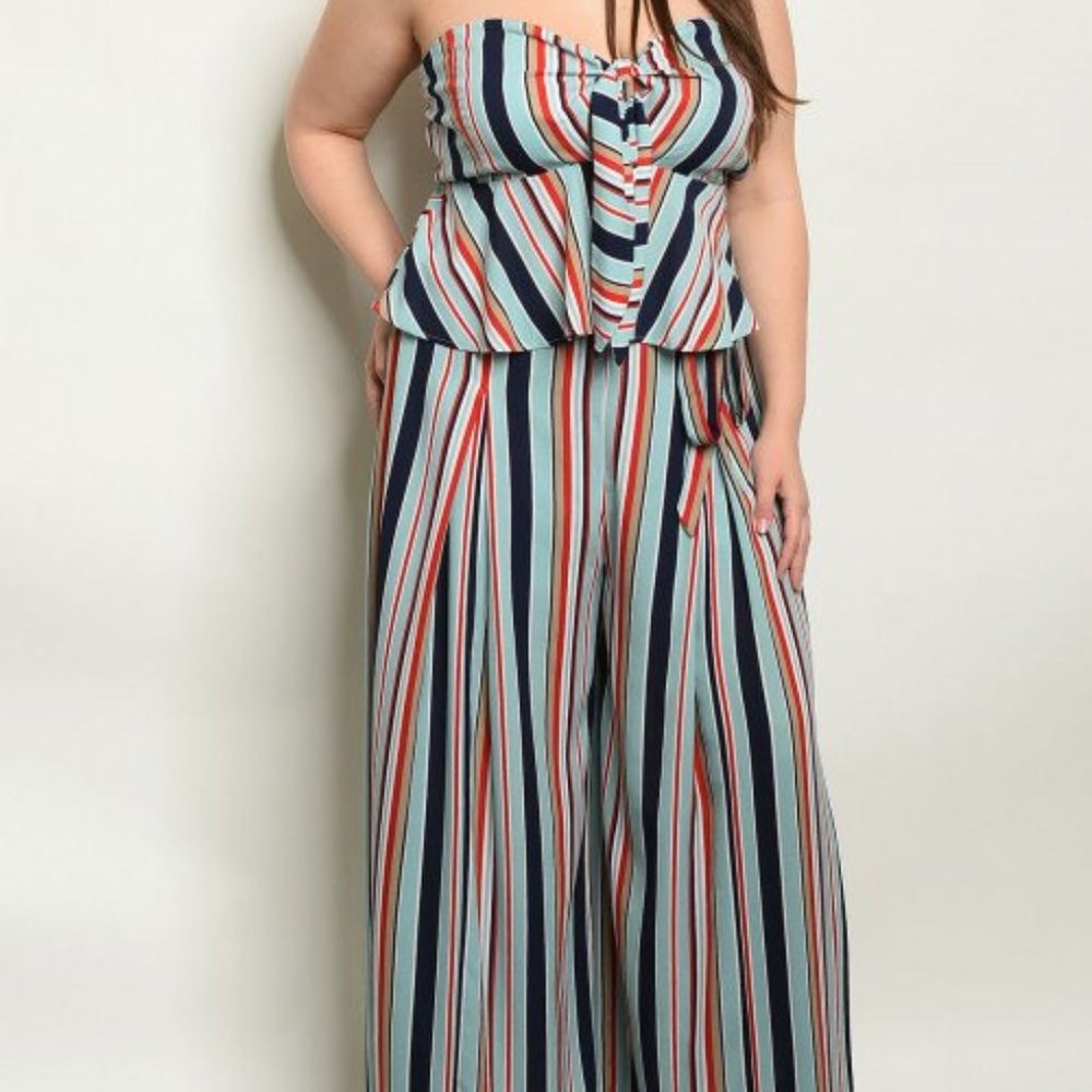 Gorgeous 2 piece Striped Pant set Plussize